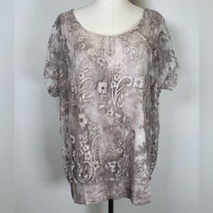 Angela Mara Sheer Floral Appliqué Top Soft Fabric Made In Italy Women’s Large